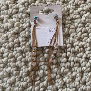 Drop down gold clear beaded earrings